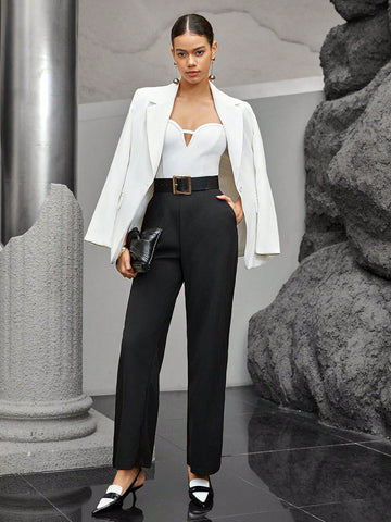 Women's Color Block Jumpsuit With Pocket And Strapless Design