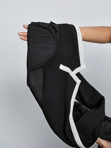 Women's Colorblock Lapel Collar Belted Jumpsuit With Piped Detail