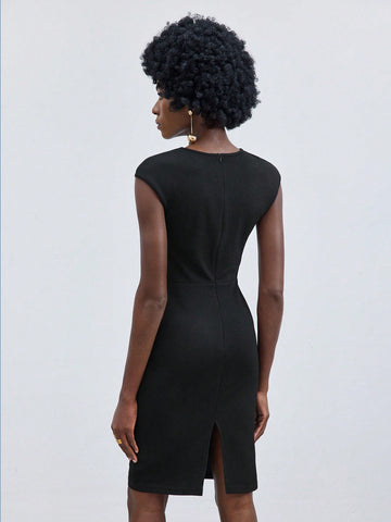 Women's Colorblock Slim Fit V-Neck Dress