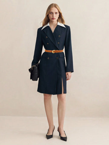 Women's Contrast Color Long Sleeve Short Dress
