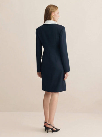 Women's Contrast Color Long Sleeve Short Dress