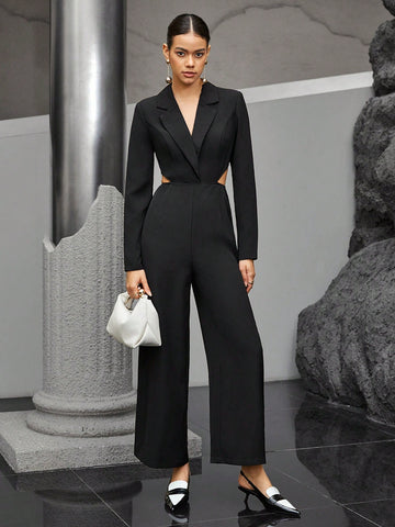 Women's Cut Out Waist Slim Fit Jumpsuit Blazer