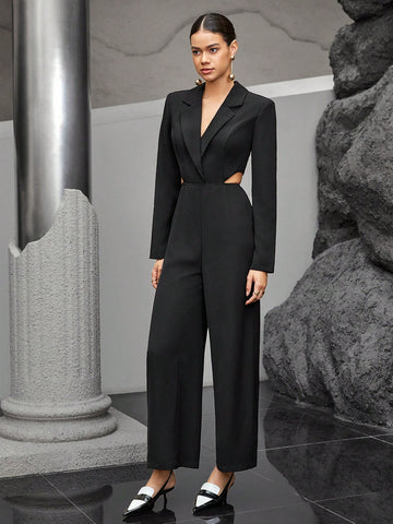 Women's Cut Out Waist Slim Fit Jumpsuit Blazer