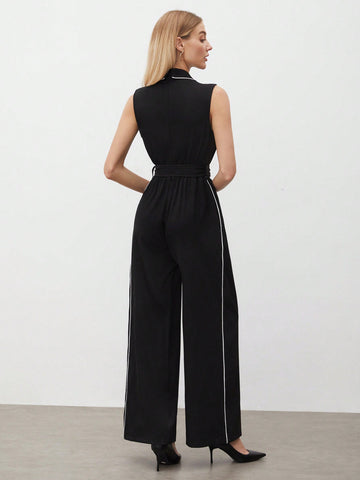 Women's Deep V-Neck Sleeveless Jumpsuit