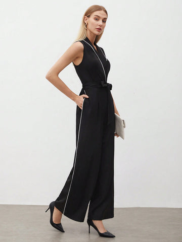 Women's Deep V-Neck Sleeveless Jumpsuit