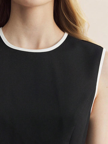 Women's Elegant Commuter Black And White Color Block Sleeveless Dress