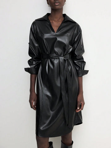 Women's Elegant Commuter Leather Bud Dress