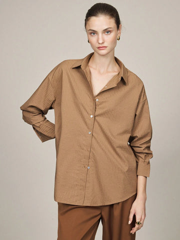 BIZwear Women's Elegant Commuter Stripe Loose Drop Shoulder Blouse