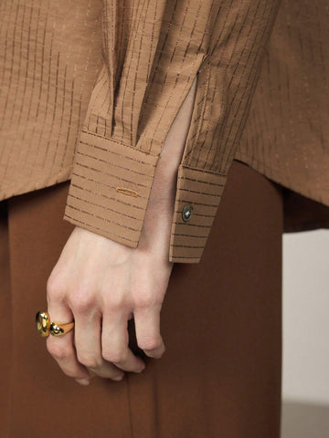 BIZwear Women's Elegant Commuter Stripe Loose Drop Shoulder Blouse