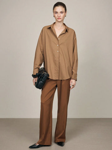 BIZwear Women's Elegant Commuter Stripe Loose Drop Shoulder Blouse