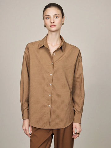 BIZwear Women's Elegant Commuter Stripe Loose Drop Shoulder Blouse