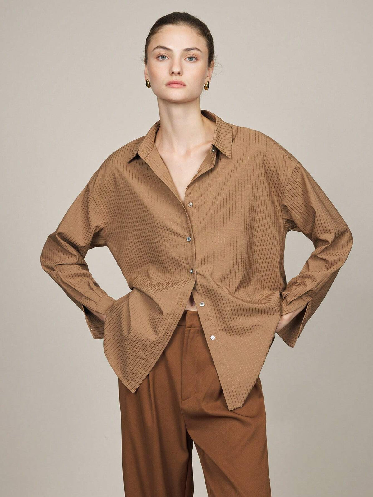 BIZwear Women's Elegant Commuter Stripe Loose Drop Shoulder Blouse