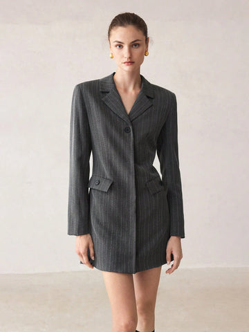 Women's Elegant Long Sleeve Short Wrap Dress With Lapel Collar