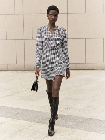 Women's Elegant Office Vintage Houndstooth Print Dress