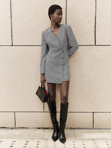 Women's Elegant Office Vintage Houndstooth Print Dress