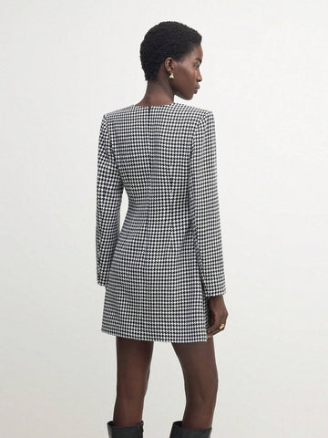 Women's Elegant Office Vintage Houndstooth Print Dress