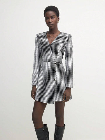 Women's Elegant Office Vintage Houndstooth Print Dress