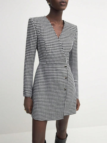 Women's Elegant Office Vintage Houndstooth Print Dress