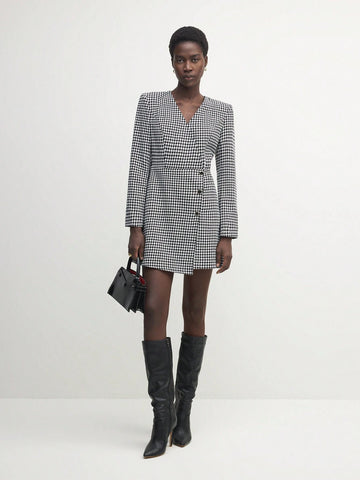 Women's Elegant Office Vintage Houndstooth Print Dress