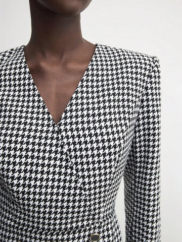 Women's Elegant Office Vintage Houndstooth Print Dress