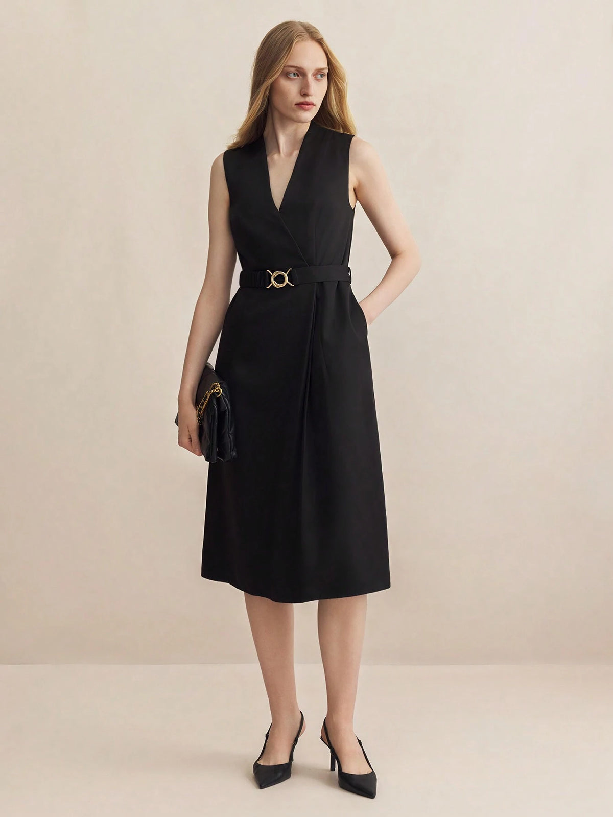 Women's Elegant Sleeveless Waist Cinched Sheath Dress For Work