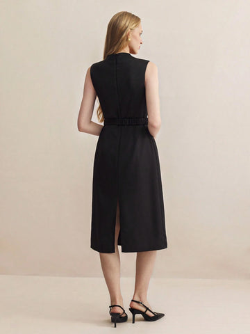 Women's Elegant Sleeveless Waist Cinched Sheath Dress For Work