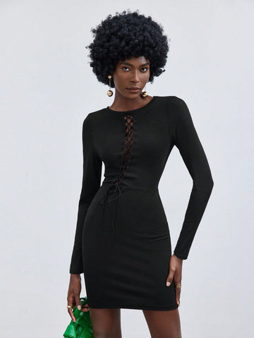 Women's Front Tie Long Sleeve Dress