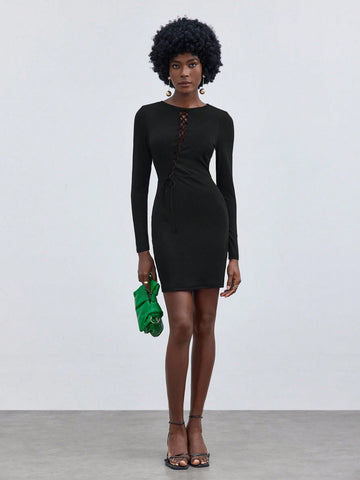 Women's Front Tie Long Sleeve Dress