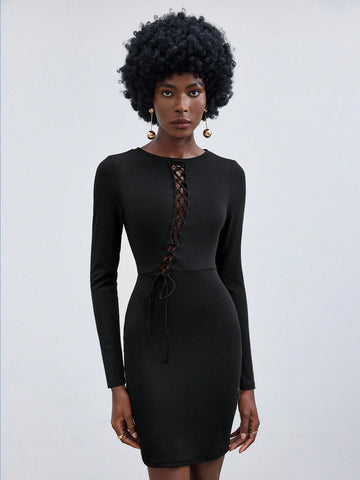 Women's Front Tie Long Sleeve Dress