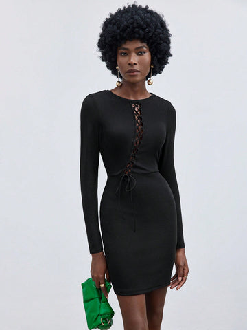 Women's Front Tie Long Sleeve Dress