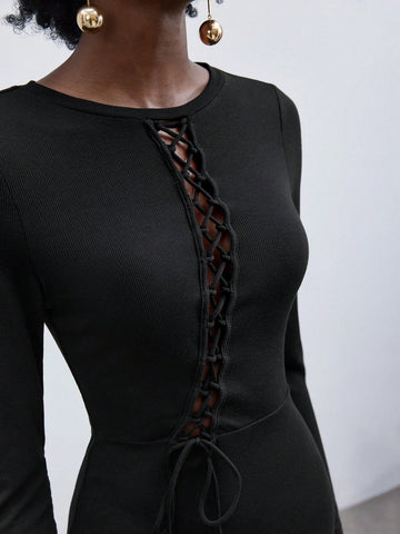 Women's Front Tie Long Sleeve Dress