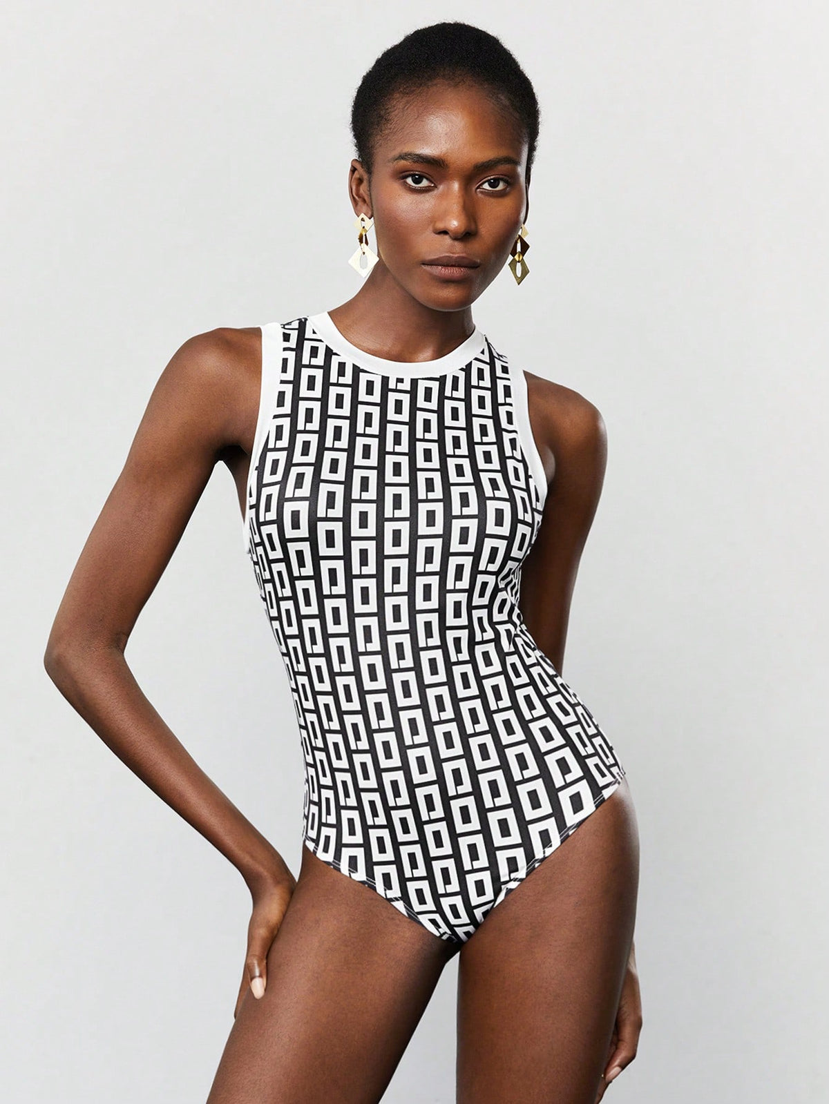 Women's Geometric Printed Sleeveless Bodysuit