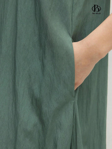 Women's High Neck Ruffle Hem A-Line Dress With Necktie