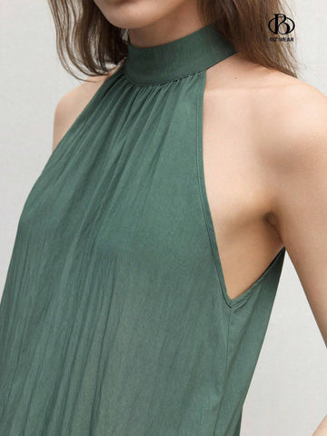 Women's High Neck Ruffle Hem A-Line Dress With Necktie