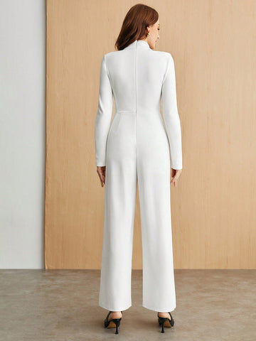 Women's Hollow Out Collar Jumpsuit Without Waist Belt
