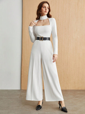 Women's Hollow Out Collar Jumpsuit Without Waist Belt