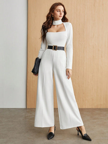 Women's Hollow Out Collar Jumpsuit Without Waist Belt