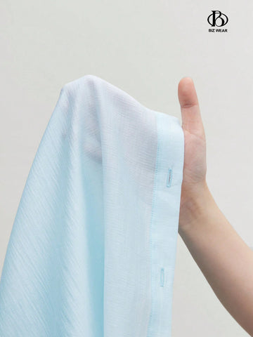 BIZwear Women's Loose Blue Long Sleeve Turn-Down Collar Shirt