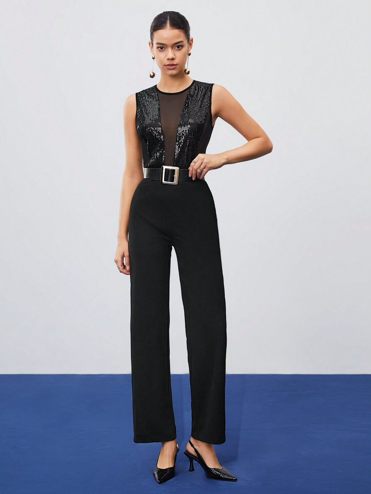 Women's Patchwork Lace And Sequin Embellished Jumpsuit