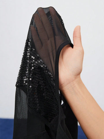 Women's Patchwork Lace And Sequin Embellished Jumpsuit