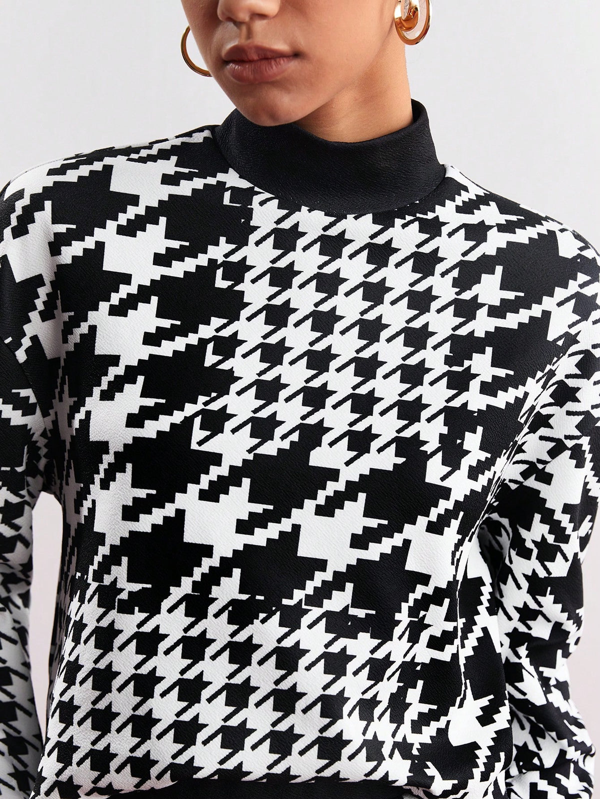 Women's Plaid Stand Collar Top And Skirt Set