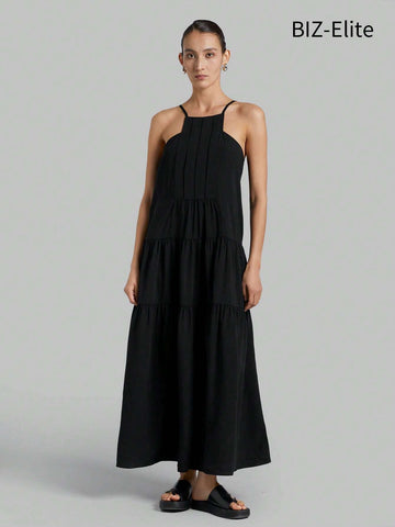 Women's Pleated Pocketed Slip Dress