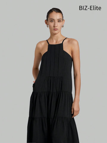 Women's Pleated Pocketed Slip Dress
