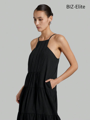 Women's Pleated Pocketed Slip Dress