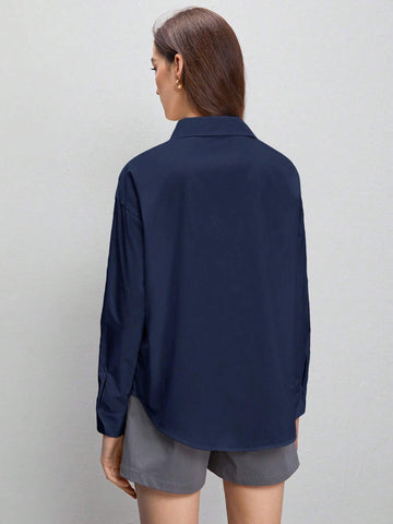 BIZwear Women's Pure Cotton Plain White Shirt With Drop Shoulder And Curved Hem