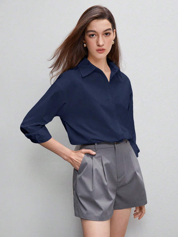 BIZwear Women's Pure Cotton Plain White Shirt With Drop Shoulder And Curved Hem