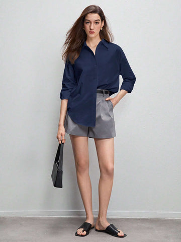 BIZwear Women's Pure Cotton Plain White Shirt With Drop Shoulder And Curved Hem