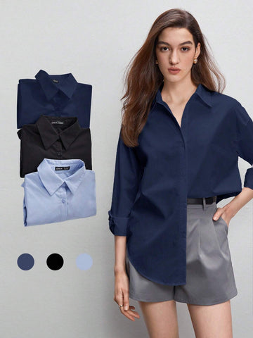 BIZwear Women's Pure Cotton Plain White Shirt With Drop Shoulder And Curved Hem