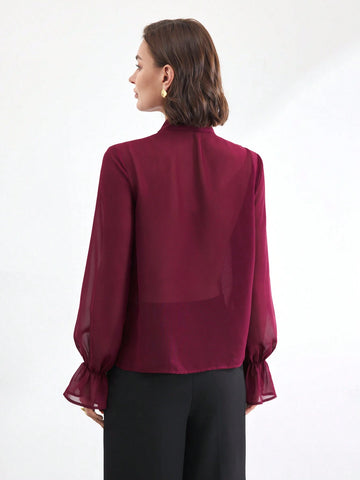 BIZwear Women's Romantic & Elegant Tie Strap Blouse For Work