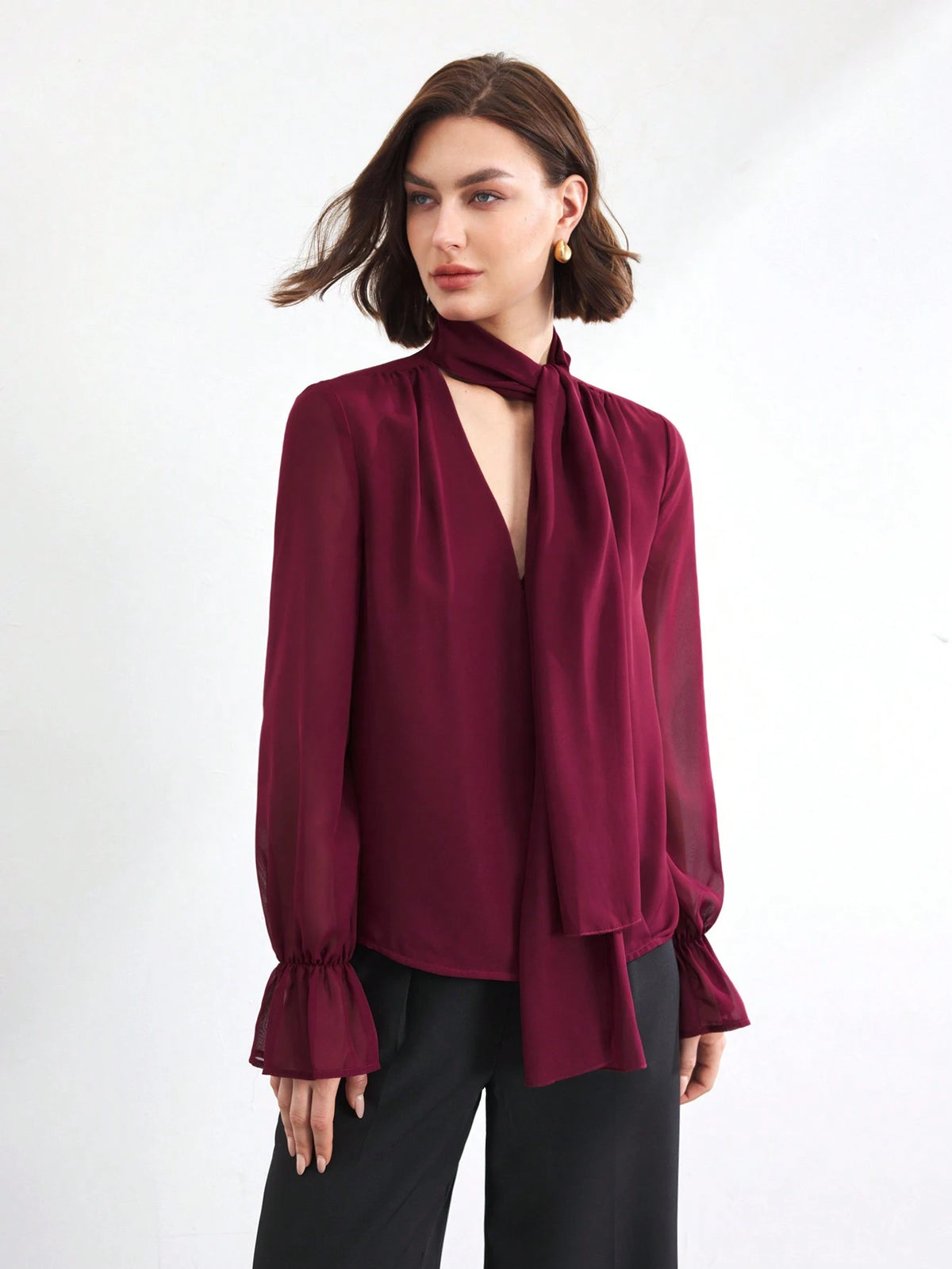 BIZwear Women's Romantic & Elegant Tie Strap Blouse For Work